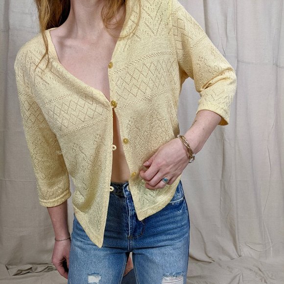 Vintage Y.K Button Cardigan in Pastel Yellow - Picture 2 of 8